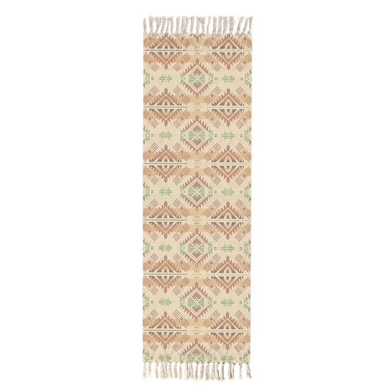 Turkish Cotton Linen Area Rug Set with Tassels Hand Woven Printed Rug/Mat Washable Entryway for Bedroom, Kitchen, Laundry Room