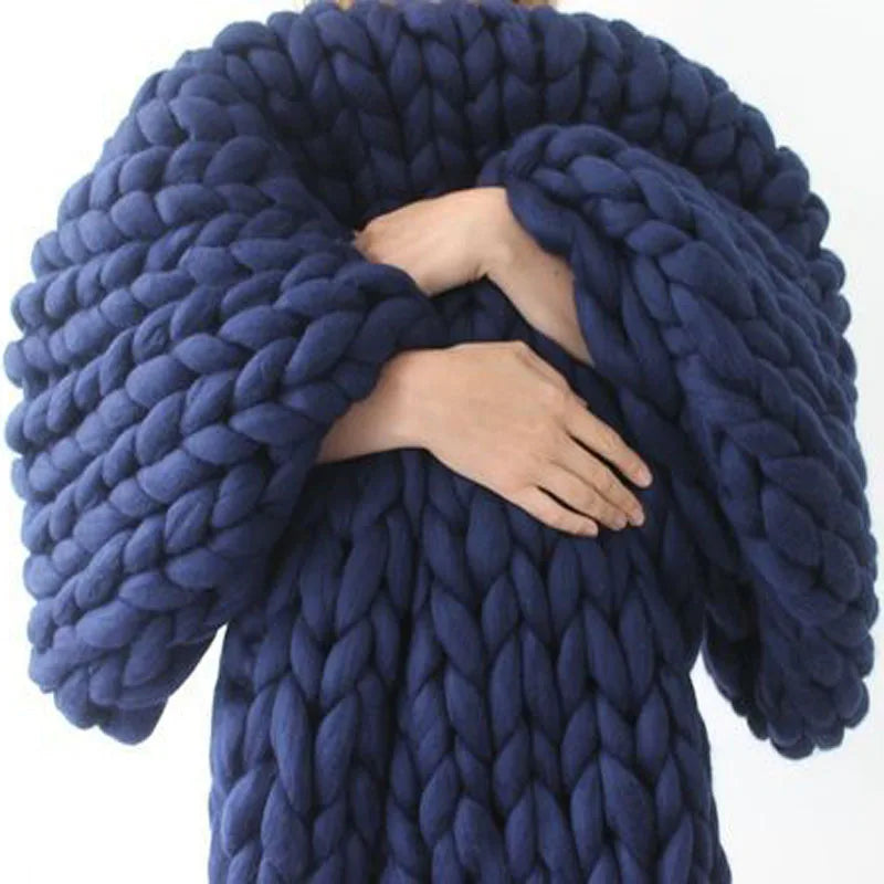 Chunky Yarn Blanket for Bed Hand Woven Sofa Throw Blankets Knitted Warm Grey Beige Air Condition Blankets Bed Sofa Decorative
