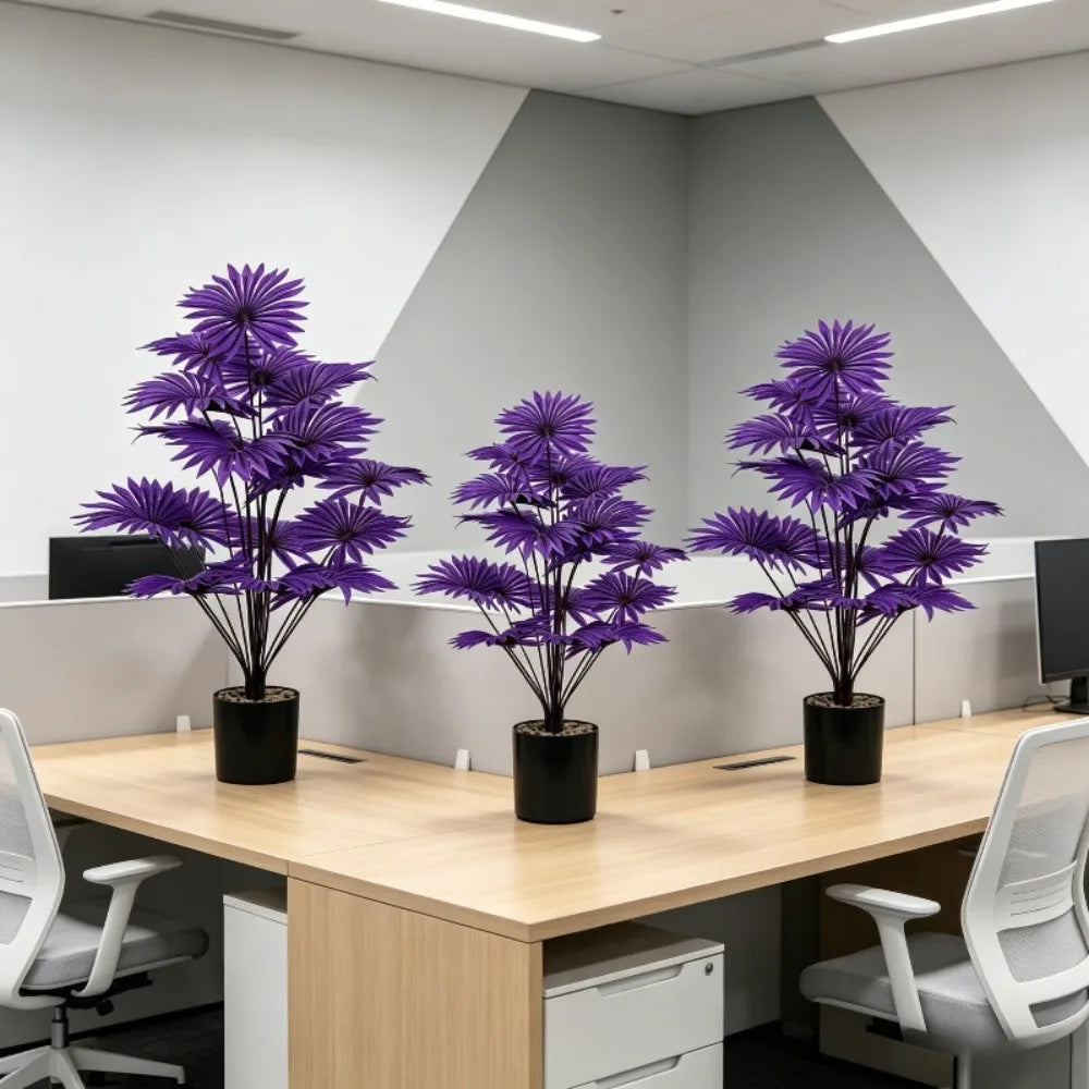 3pc Simulation Artificial Plant Purple Palm Fake Tree Green Plant with 36Leaves Niversal Indoor/Outdoor Display in All Seasons