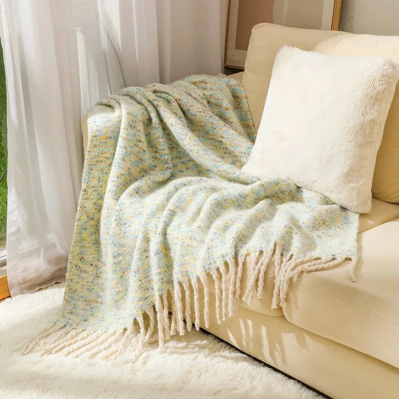 Ins Colorful Sofa Blanket with Tassels 130X190Cm Multifunctional Shawl Blankets for Office Soft Bed End Towel of Homestay Hotel