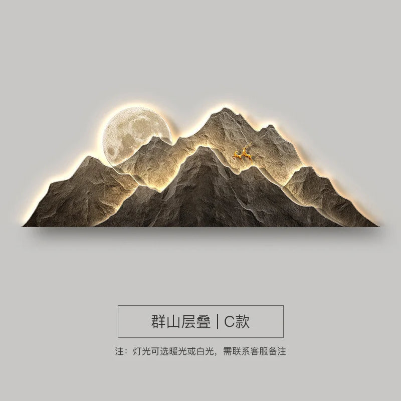 Modern Living Room Background Wall Lamp Mountains Full Moon Sconce Arts Prints Posters Lighting Bedside Mural Lamp Home Decor