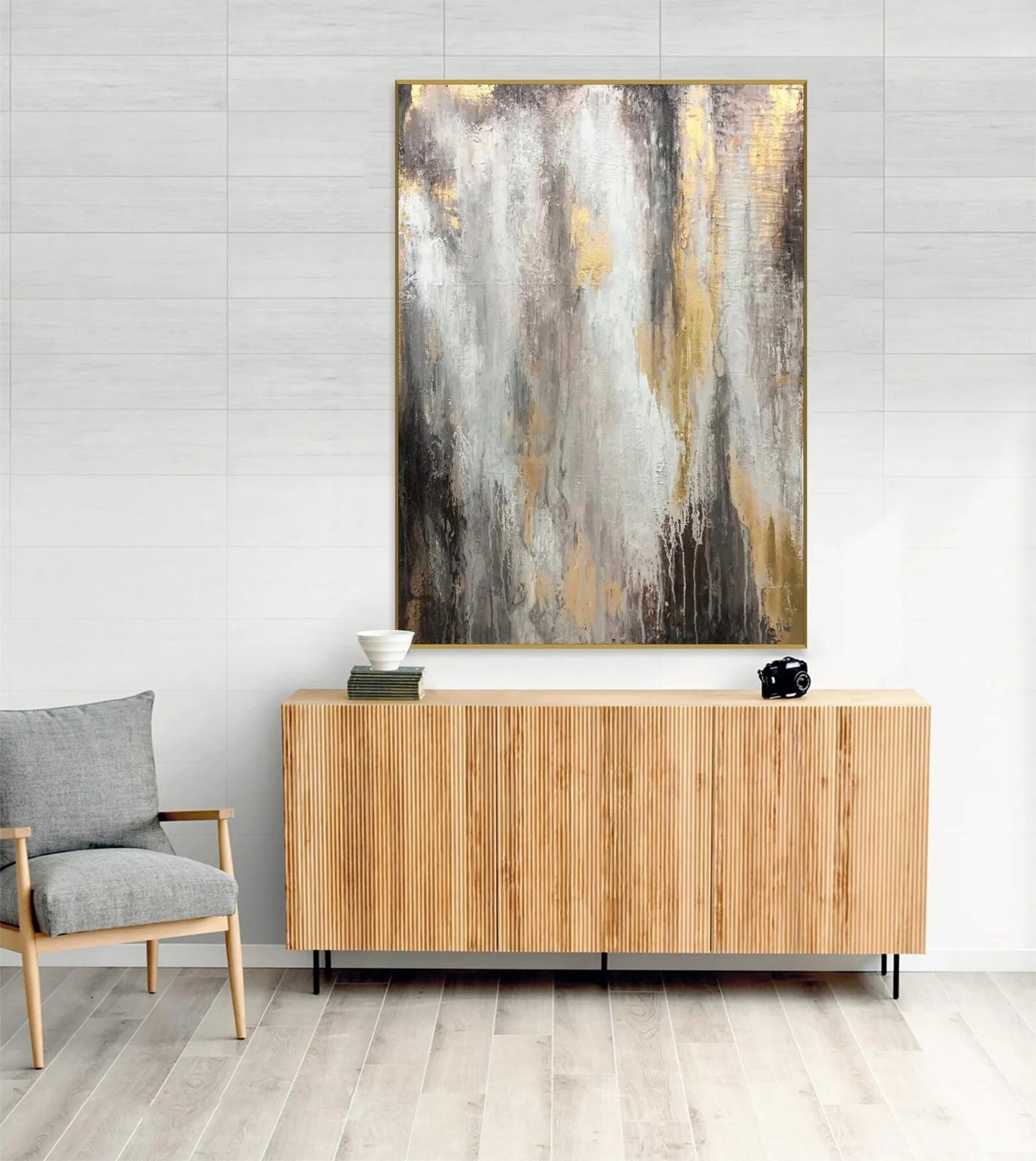 Mhemyo Large White and Gold Abstract Oil Painting Textured Minimalist Wall Art Handmade Luxury Canvas Modern Neutral Home Decor
