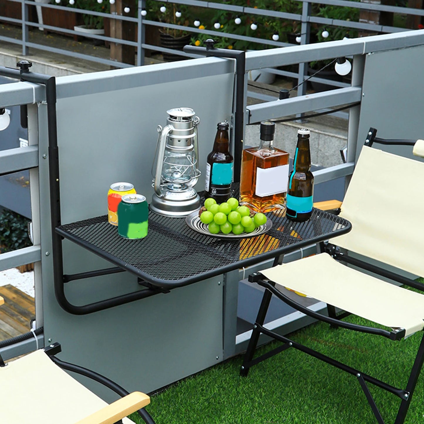 Balcony Railing Table Folding Outdoor Balcony Railing Desk Adjustable Height Patio Bar Table for Patio Space-Saving Furniture