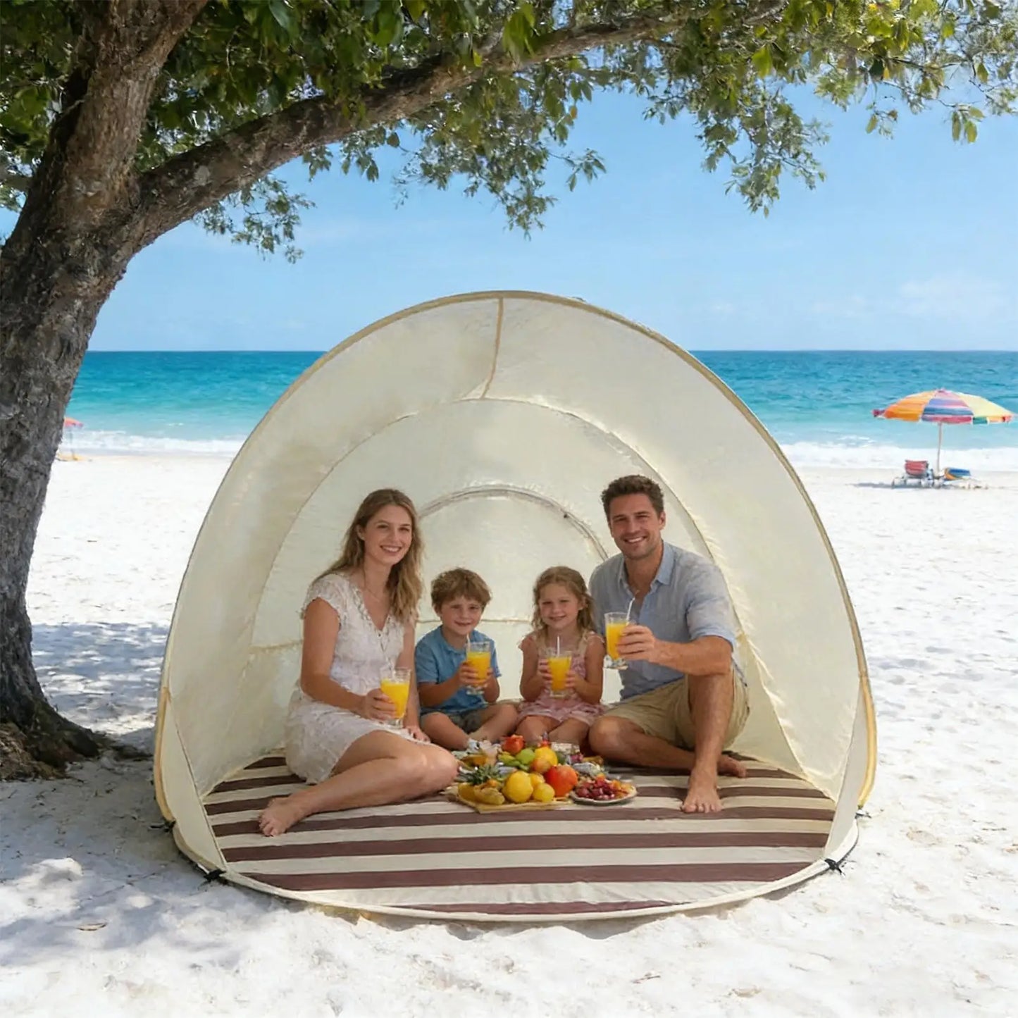 Outdoor Portable Camping One Click Open 3-4 People Tent Large Space Sunshade Beach Sun Shelter Tent Garden Beach Tent Reusable