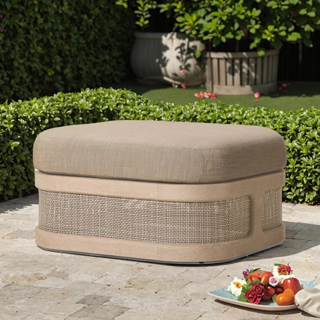 Outdoor Patio Luxury Furniture Mixed Materials Footstool Solid Teak Wooden Stools Ottomans