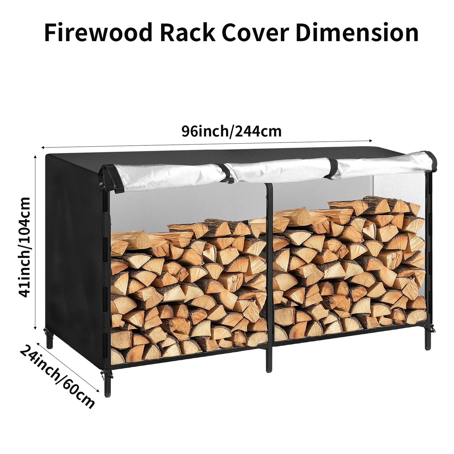 Outdoor Firewood Rack Cover with Storage Bag Heavy Duty Waterproof Rack Cloth for Fireplace Fire Pits Wood Pile Storage Cover