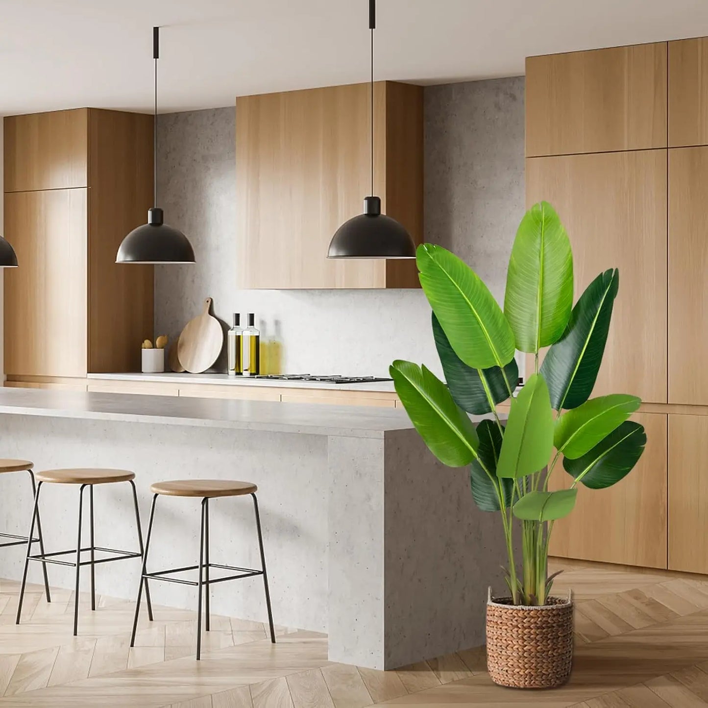 Artificial Bird of Paradise Plant Fake Tropical Palm Tree 10Trunks Faux Banana Leaf Trees in Pot for Home Indoor Outdoor Decor