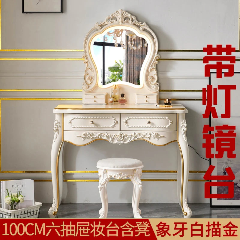 Trendy Unique Nordic Vanity Table Vintage Luxury Drawer Design Vanity Table Makeup Elegant Scrivania Makeup Bedroom Furniture