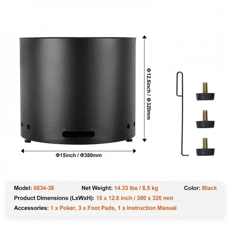 Portable Fire Pit 12.6 x 15 inch For Outdoor Patio Camping Backyard, Wood Burning Fireplaces Removable Ash Pan Metal Structure Outdoor Heating Gear