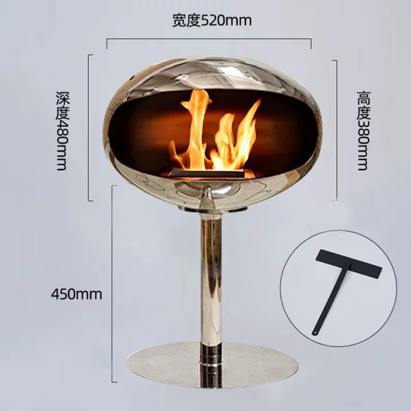 Freestanding Bioethanol Fireplace - Oval Sphere Design Smokeless Real Flame Ethanol Fire Pit for Indoor Outdoor Decor