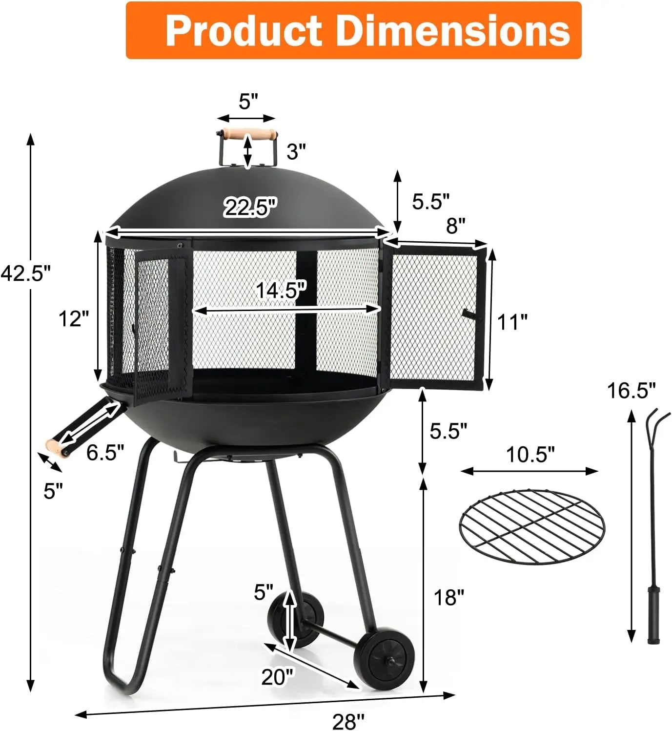 Portable Wood Burning Fire Pit on Wheels for Outdoor Camping and Entertaining - 28