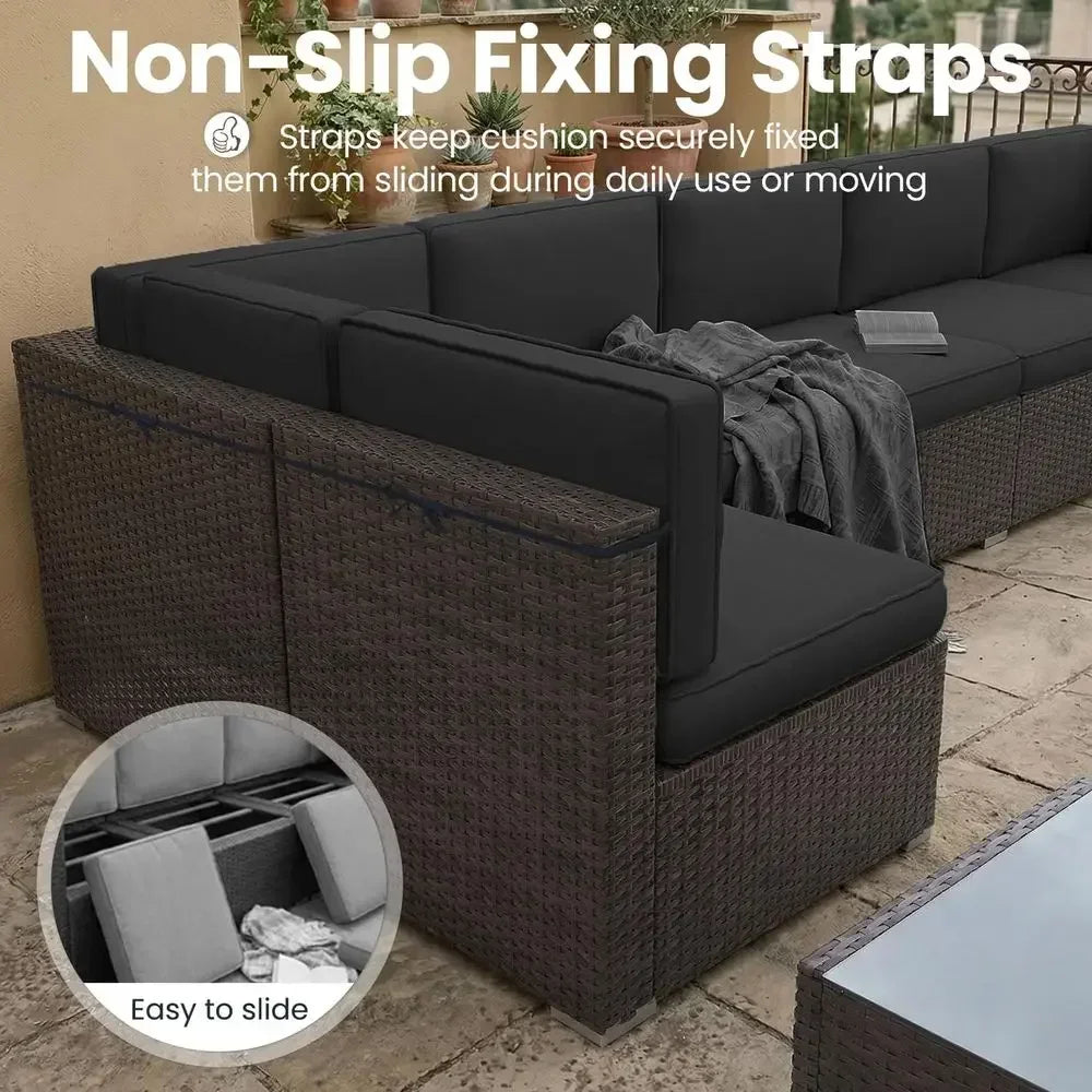6-Piece Outdoor Wicker Sectional Sofa Set with 44 Propane Gas Fire Pit Table