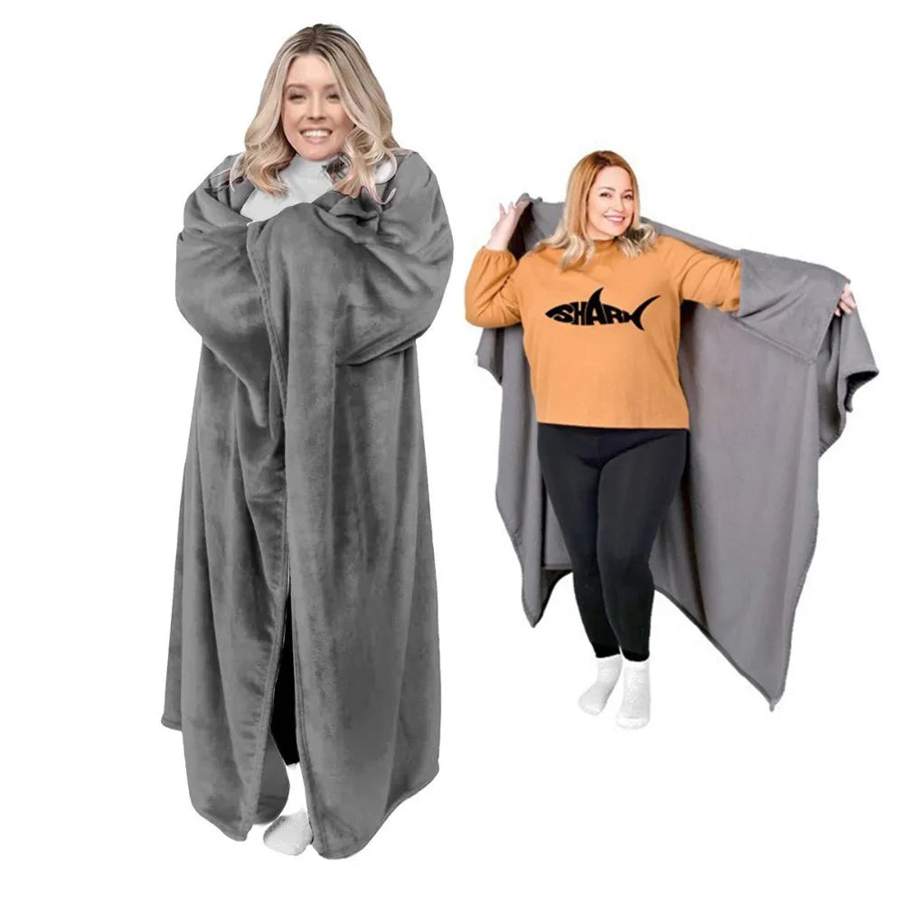 Cozy Flannel Winter Wearable Blanket Thickened Sofa Throw Blanket Washable Soft Leisure Blanket Winter