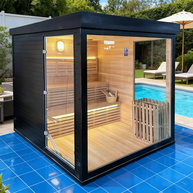 Outdoor Sauna Rest Area Solid Wooden House Prefabricated Natural Cedar Square Sauna Room For Home Garden Relax Space