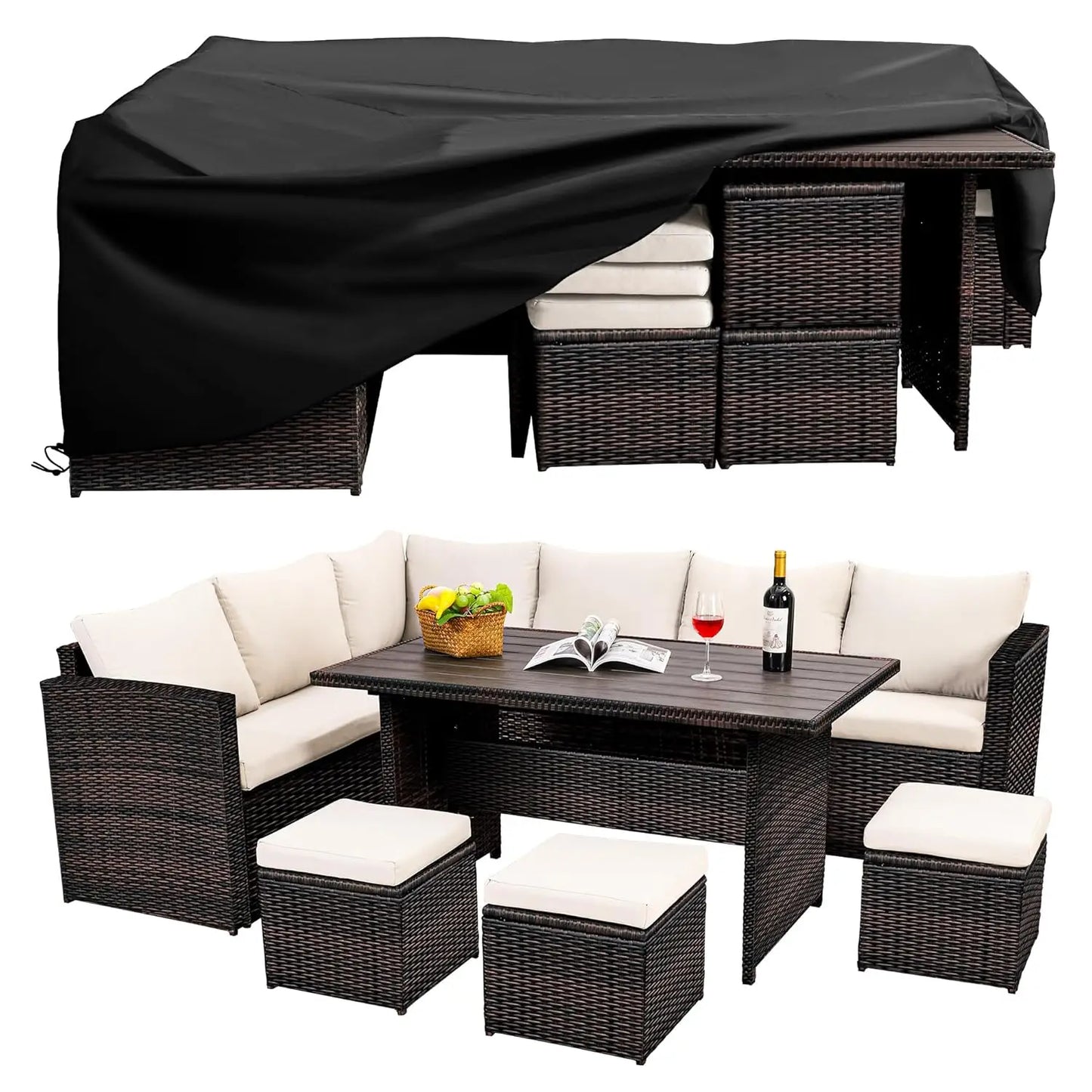 7pc Wicker Patio Furniture Set Dining Table Chairs Ottoman Outdoor Garden Grey, Custom
