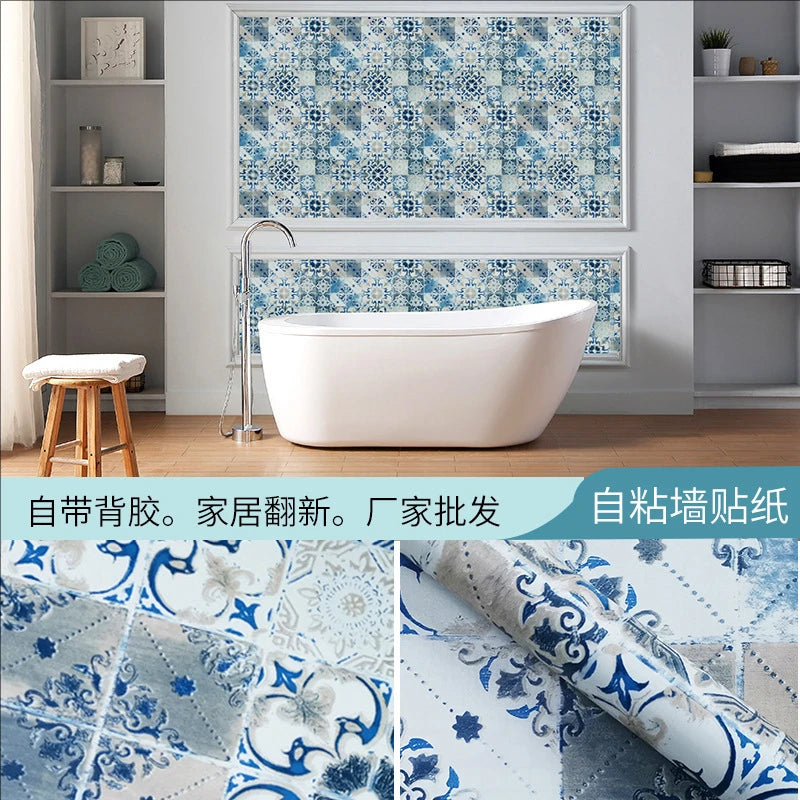 45CM self-adhesive wallpaper DIY grid background wall self-adhesive retro style home decor bedroom living room background wall