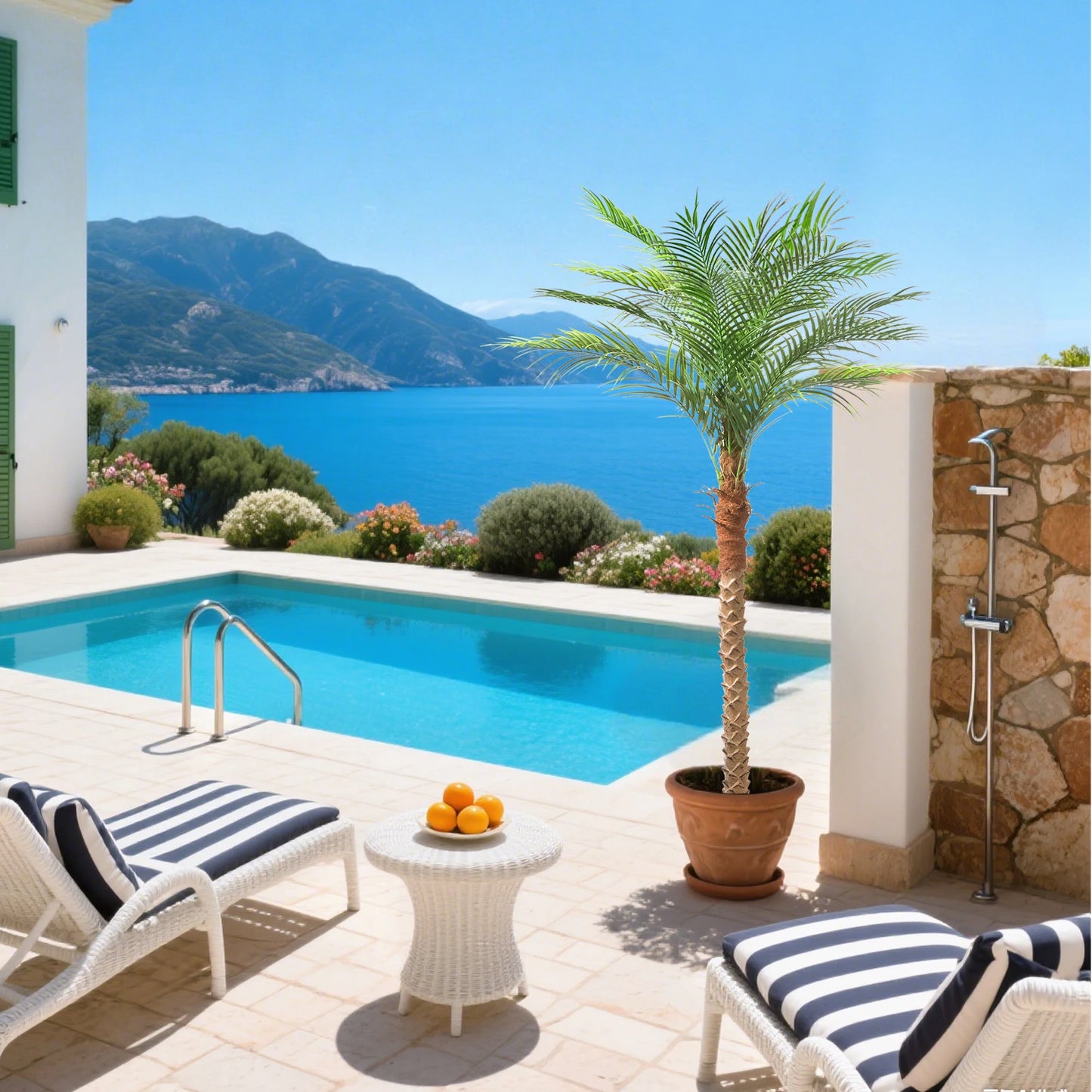 Faux Palm Tree Tall Artificial Silk Plant for Home Office Decor Indoor Outdoor UV Resistant Fake Lifelike Potted Tree 2 Pack
