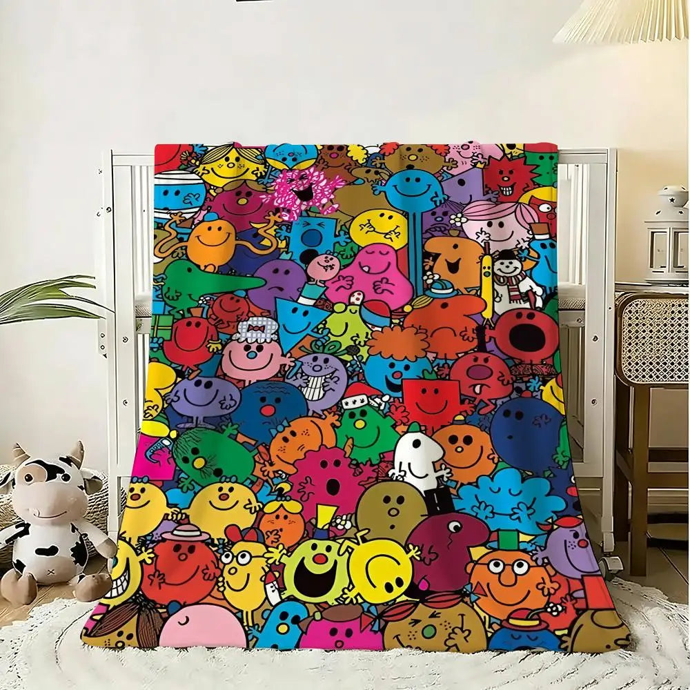 Mr M-Men Little M-Miss Throw Soft Flannel Throw Blanket, Lightweight Breathable Summer Nap Blanket For Home Travel Cozy Decor