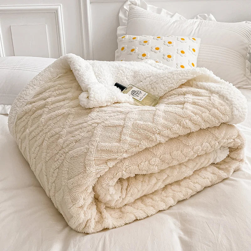 Home Thick Bed Blanket Lamb Cashmere Fleece Plaid Blankets Winter Warm Double Sided Throw Sofa Cover Newborn Wrap Kids Bedspread
