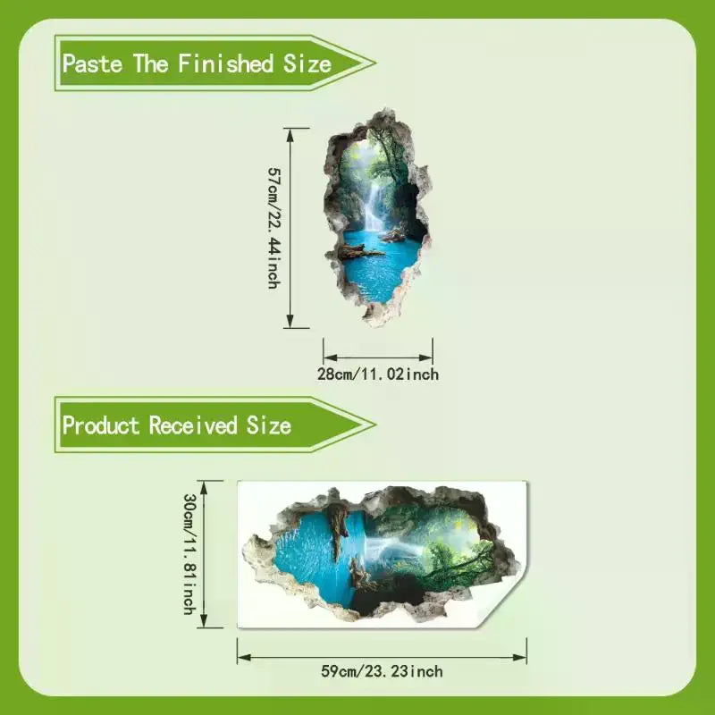 Landscape Wall Stickers For Bedrooms Room Bathroom Home Decoration Stickers Creative Hole Valley Waterfall Scenic Wall Stickers