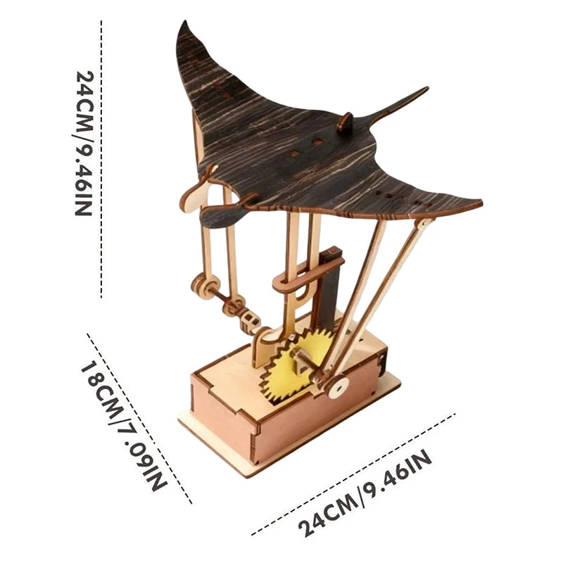 Desk Tabletop Decoration - Lifelike Wooden Electric Manta Ray Automaton; Unique Ocean Themed Decor for Home