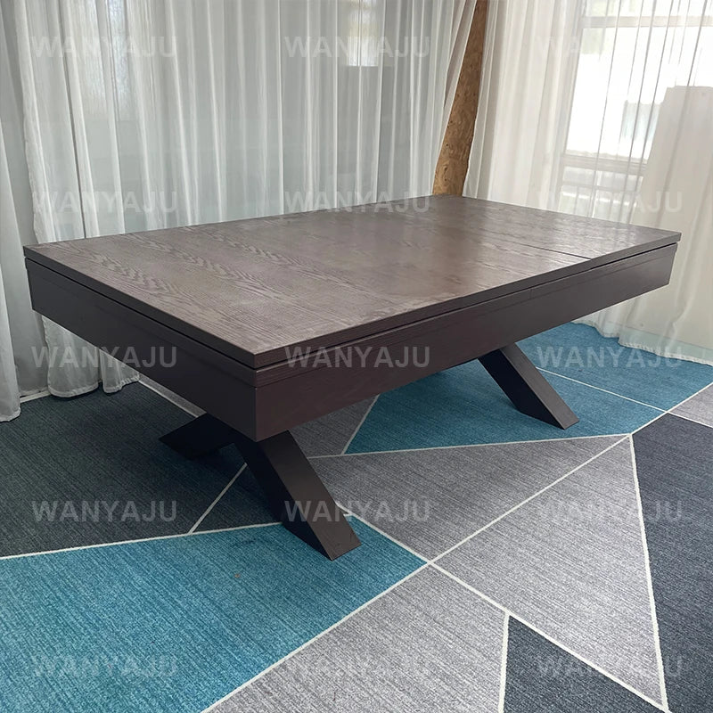 Modern Life Design Solid Wood Rustic Dining Top Pool Table with Benches and Wood Legs for Indoor Pool Table Sports Game