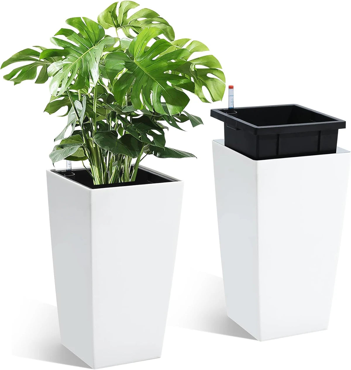Rectangular Planters Set of 2, Large Plant Pots with Drainage Holes&Water Level Monitor for Outdoor Indoor Patio Porch Rooms