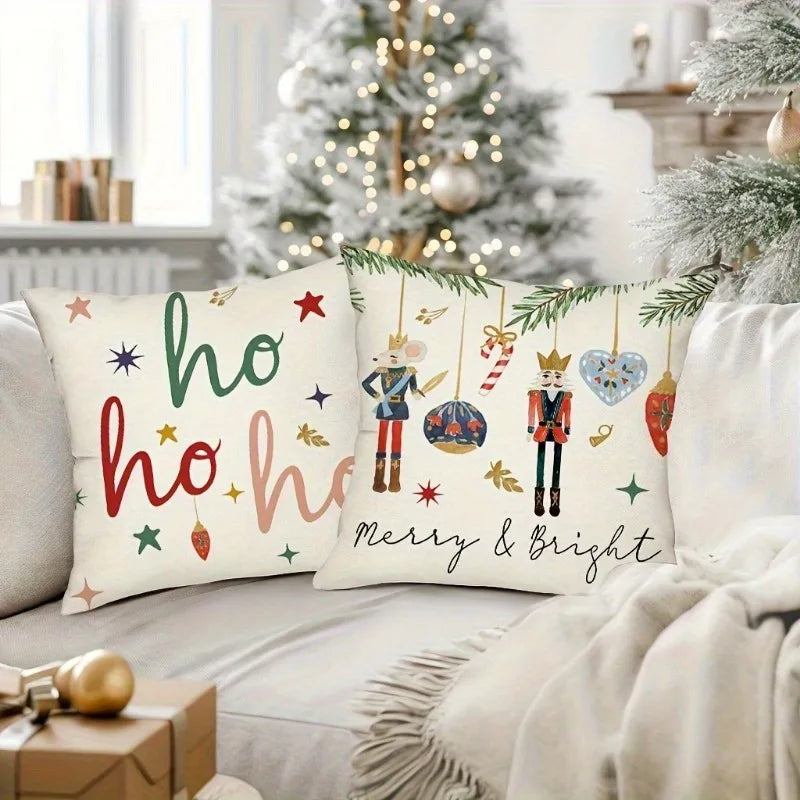4Pcs Christmas Throw Pillow Covers Nutcracker Print Cushion Covers Winter Home Goods Xmas Holiday Decor Gift