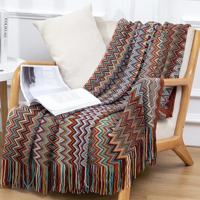 Bohemian Summer Knit Throw - Lightweight Aircon Blanket for Office Nap, Sofa & Bedspread Decor | Sofa Cover & Bed Ru