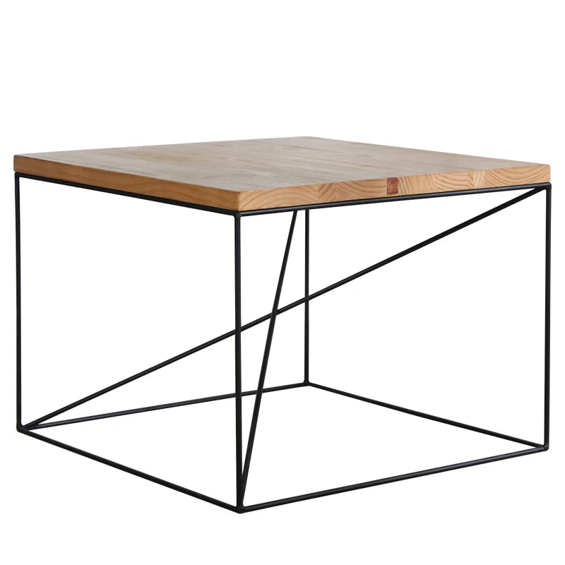 Vintage Iron Coffee Table Minimalist INS Style Small Solid Wood Tea Table American Square Side Table Living Room Accent Table