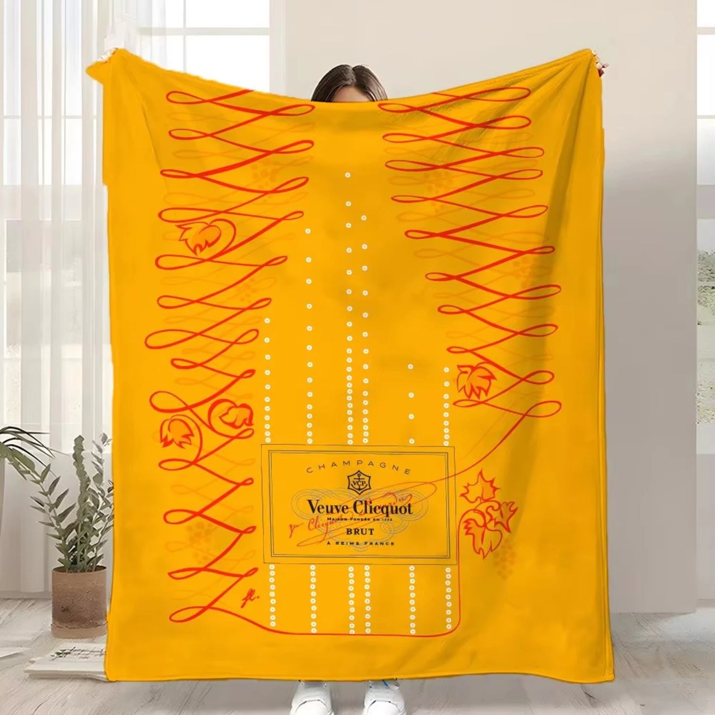V-Veuve ClicquotS ART Throw Kid-Friendly Flannel Throw Blanket Soft Warm Anti-Static Washable All Season