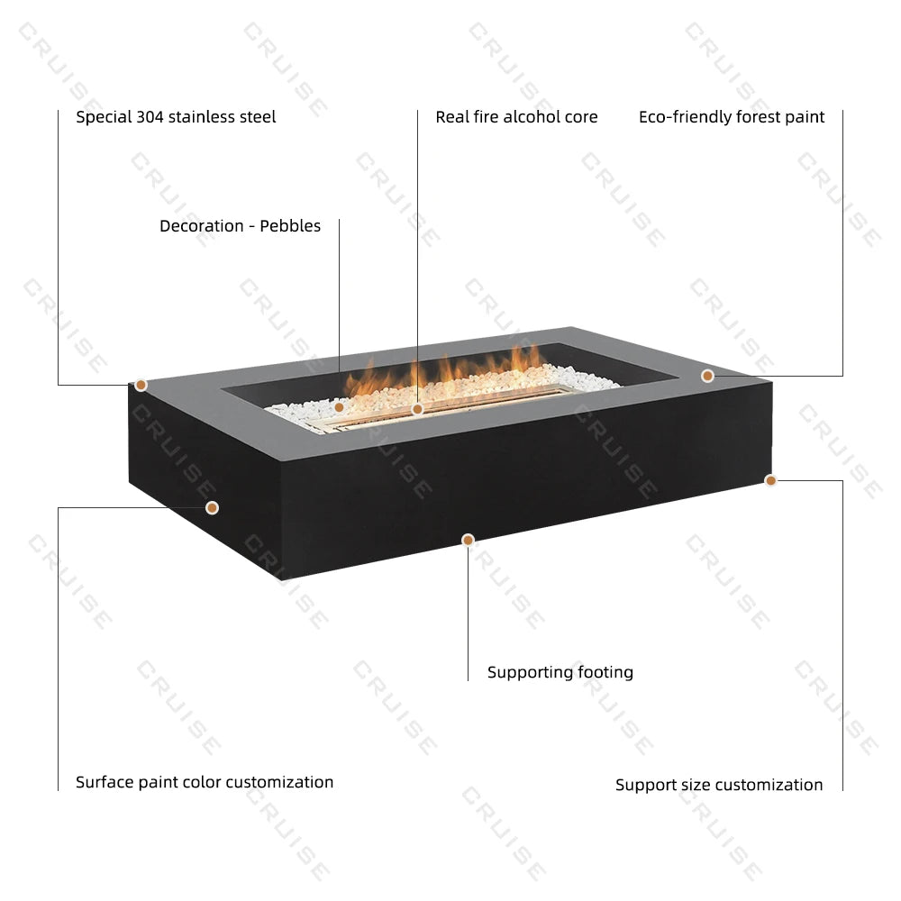 Wood/Gas/Alcohol/Atomization Custom Core 1650*1000*340mm Outdoor Wood Burning Fireplace Stove Table Freestanding Fire Pit