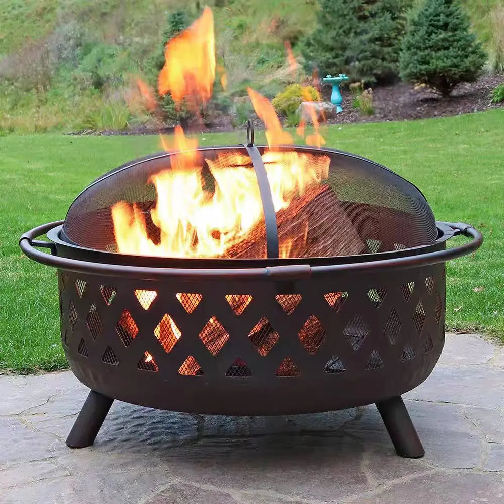Outdoor 36-inch deep steel fire pit weaving design