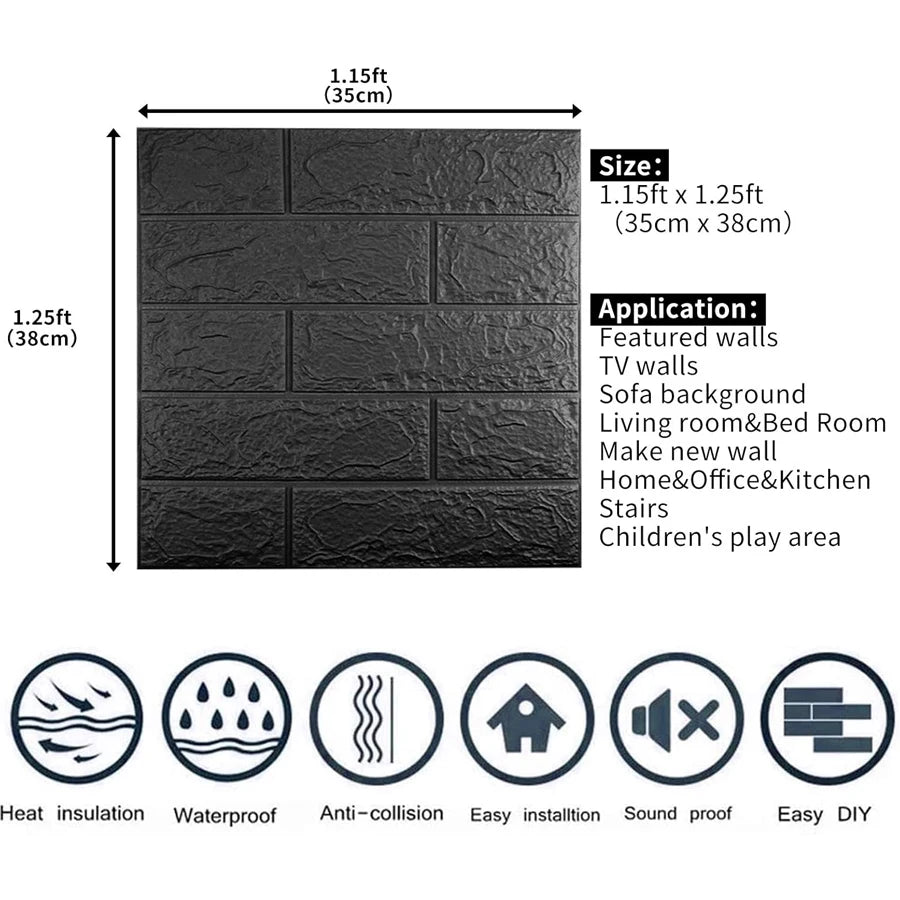 3D wallboard wallpaper sticker with self-adhesive waterproof foam, suitable for indoor wall decoration, bathroom home decoration
