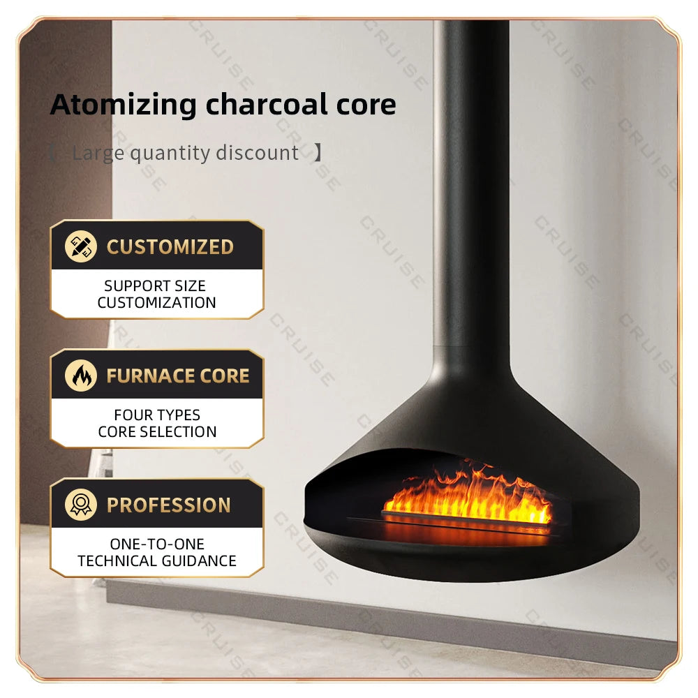 Ceiling Mounted Low-Energy Refractory Furnace Suspended Wood Stove Gas 800mm Hanging Fireplace Indoor Living Room
