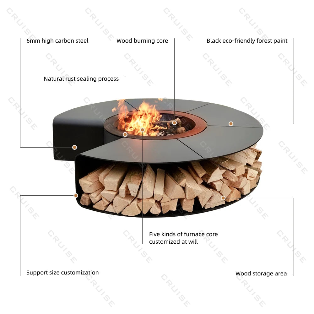1200mm Freestanding Modern Fire Pit Large Outdoor Wood/Gas/Electric/Alcohol Stove Custom Cooking BBQ for Outdoor