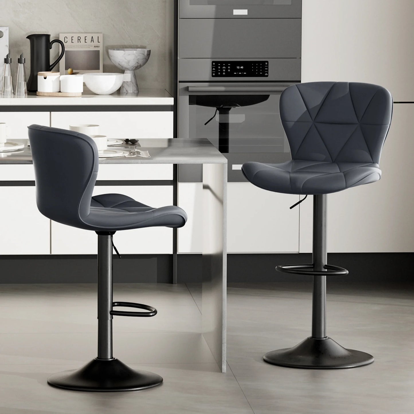 2 PCS Bar Stools, 360° Swivel Faux Leather Upholstery, Adjustable Counter Height, For Bars, Kitchens, Restaurants Furniture