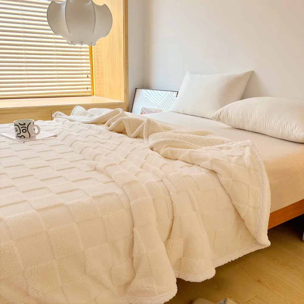 Home Thick Bed Blanket Double Sided Lamb Cashmere Fleece Plaid Blankets Winter Warm Throw Sofa Cover Newborn Wrap Kids Bedspread