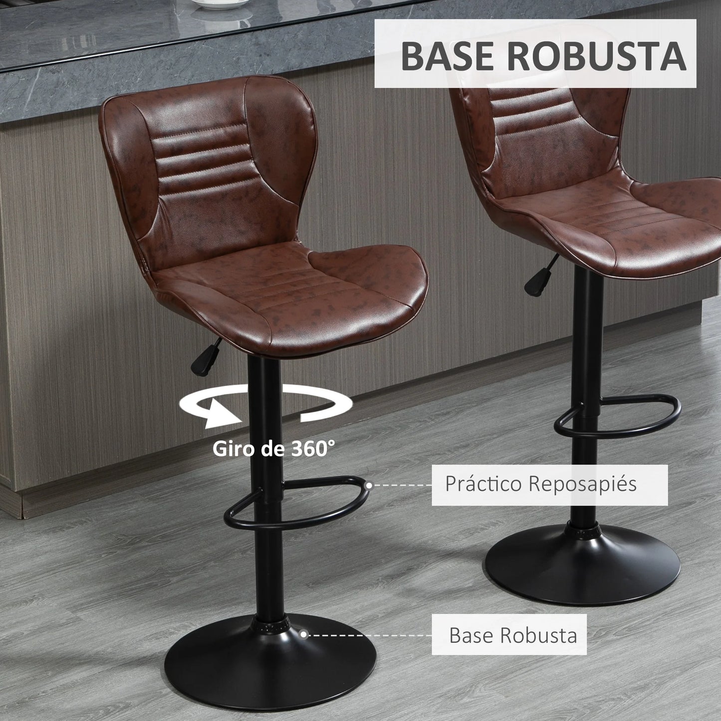 Homcom Set of 2 Height-Adjustable Swivel Bar Stools with Footrest