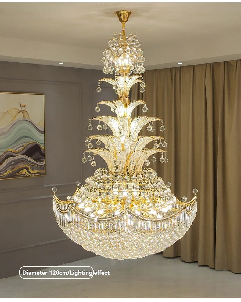 Modern Loft Duplex Villa Living Room Led Crystal Hanging Home Decoration Hollow Mid Floor Light Staircase Long Pendant Light
