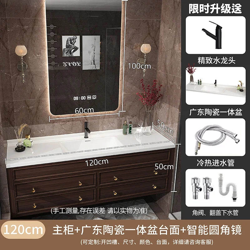 Rustic Retro Bathroom Cabinet Luxury Integrated Black Vanity Bathroom Cabinet Storage Organization Mobile Bagno Home Furniture