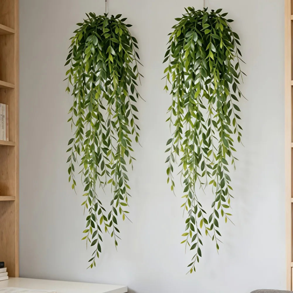 4PC 85cm Artificial Hanging Potted Plants Realistic Green Ferns Suitable for Indoor/Outdoor Home/Living Room Party Scene Decora