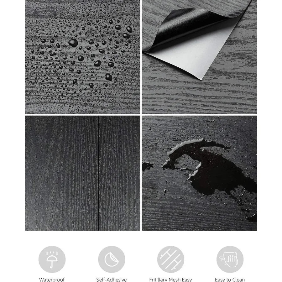Black Wood Wallpaper - 23.6 Inch Peel and Stick Self Adhesive Wallpaper For Wall Countertop Cabinet Home Decoration Roll