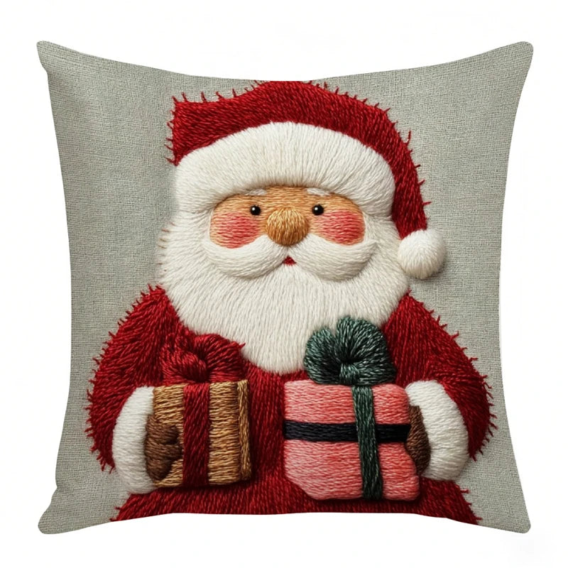Christmas Pillowcase Grey Red Cartoon Santa Snowman Elk Sofa Cushion Cover Home Bed Car Decor Merry Christmas 45cm X 45cm