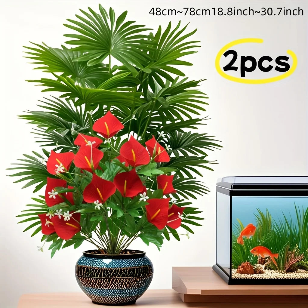 2PC Artificial Calla Lily and Large Palm Tree Set Vibrant Spring Home Decor Potted Plant Suitable for Indoor Outdoor 2026 New