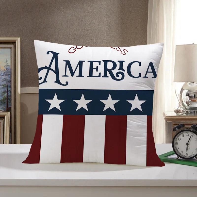 Independence Day of the United States throw pillow cover with short plush print for living room sofa decoration cushion cover