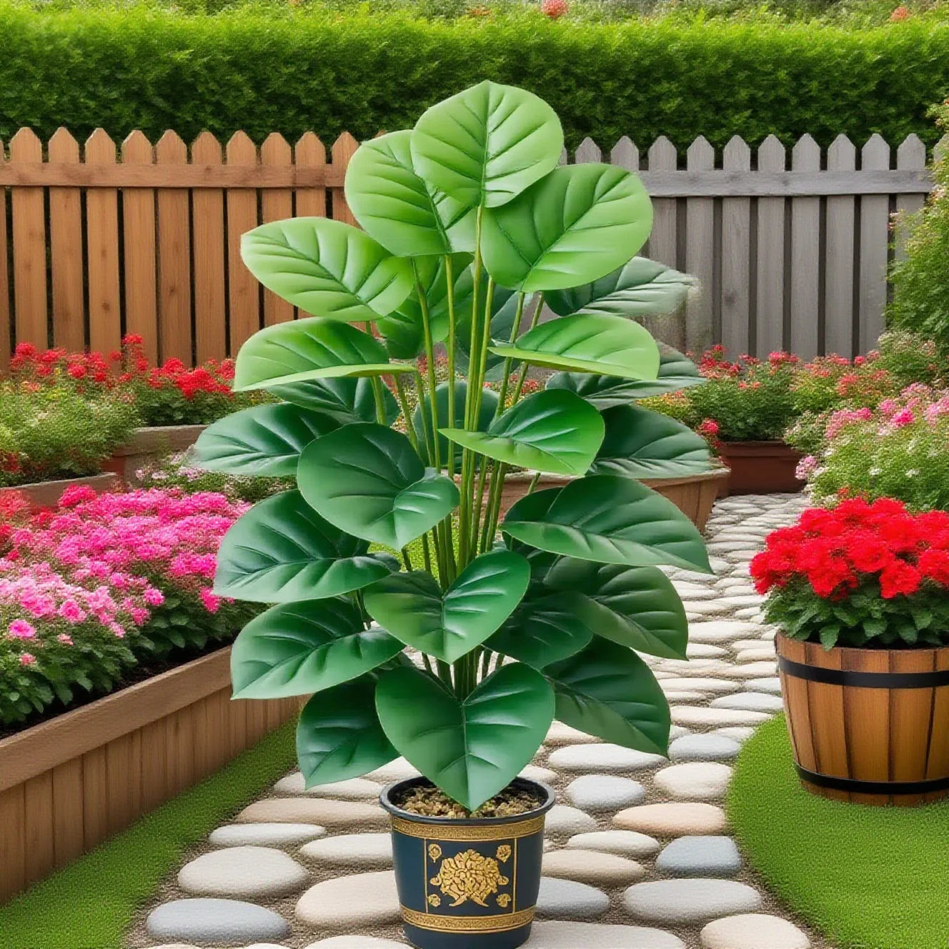 Large Artificial Pothos Plant with 24 Leaves, Tall Faux Greenery in Pot for Indoor Outdoor Decor, Perfect for Living Room, Offic