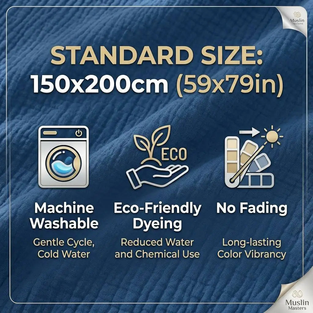 100% Cotton Muslin Blanket 6 Layers Gauze Skin-friendly Breathable Cotton Throw Blue Gauze Blanket for Adults Kids 130*150cm