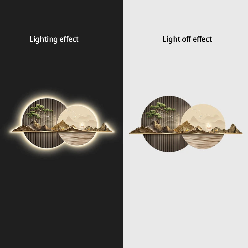 Light Luxury Living Room Painting New Led Light Mural Room Decoration Wall Lamp Living Room Home Interior Art Mural Accessories