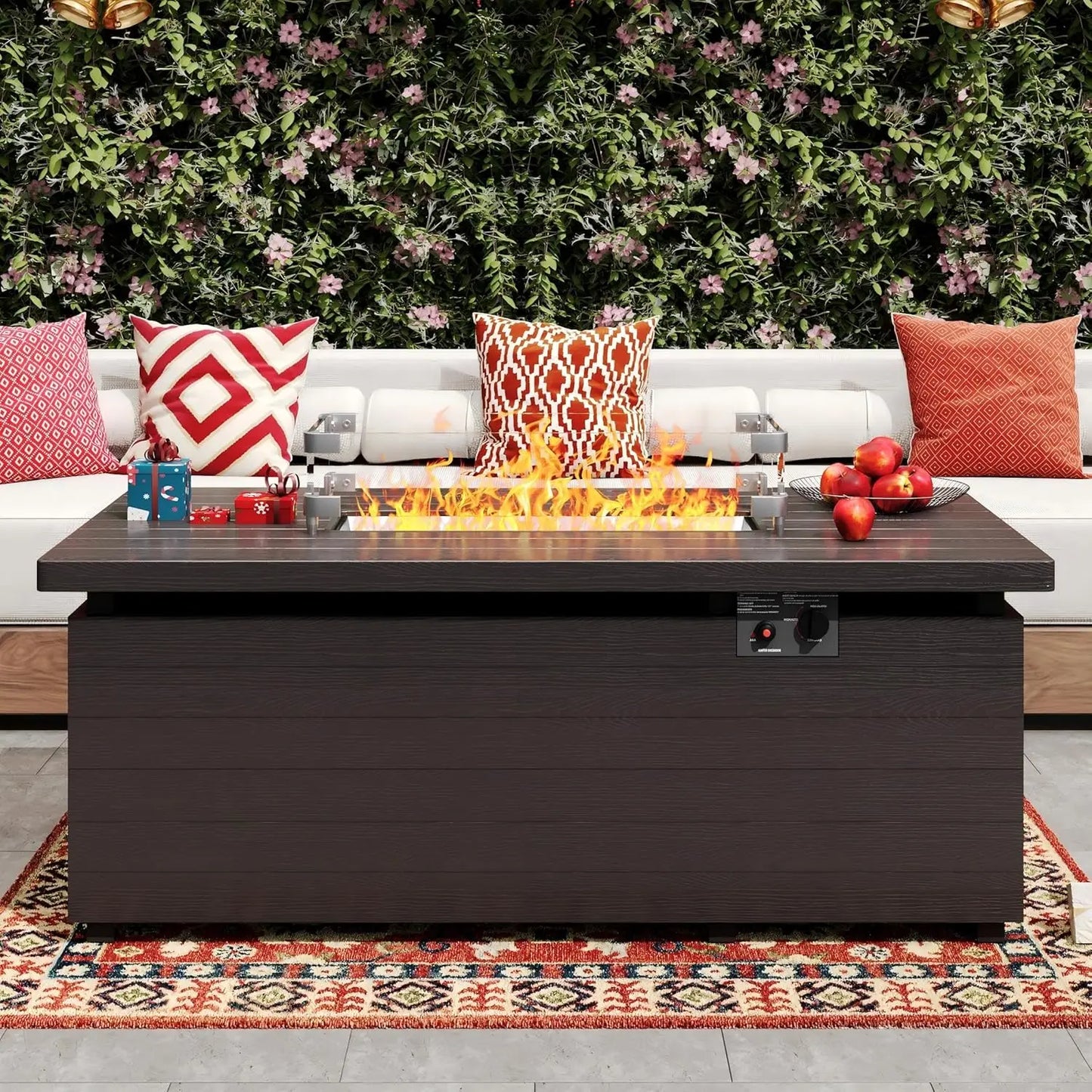 51in Rectangle Propane Fire Pit Table 50000BTU Sliding Tank Holder Glass Wind Guard Removable Lid CSA Certified Gray Customized